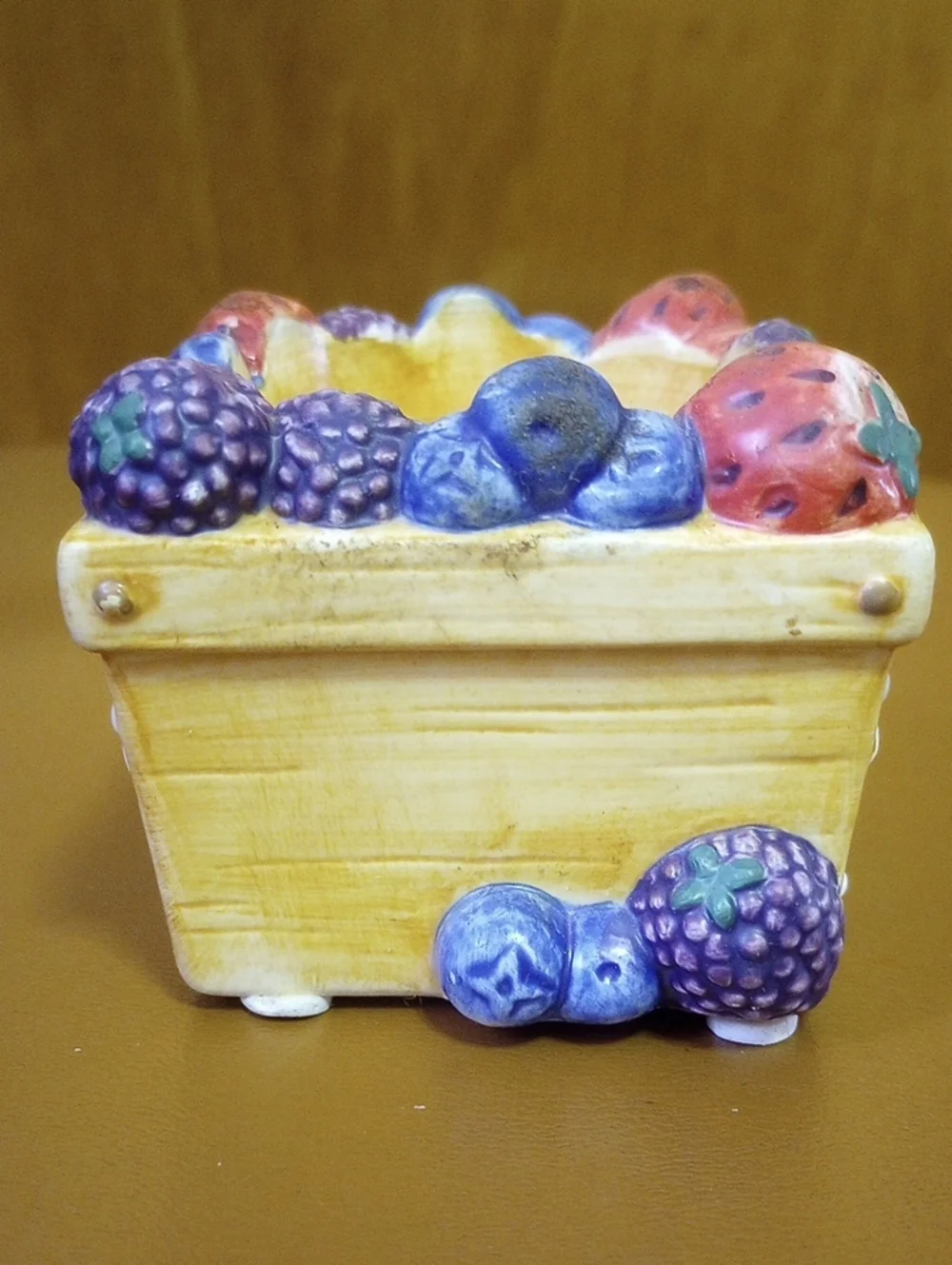 Strawberry & Floral Votive Candle Holder. Red Blue Purple Green White Tan